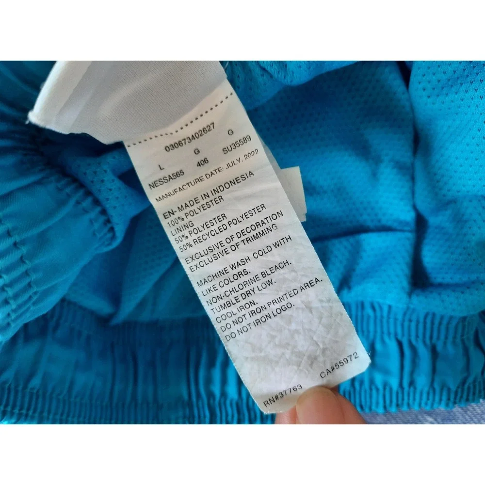 Nike Mens Swim Volley Drawstring stretch Shorts Teal Blue Logo NESSA565  Large